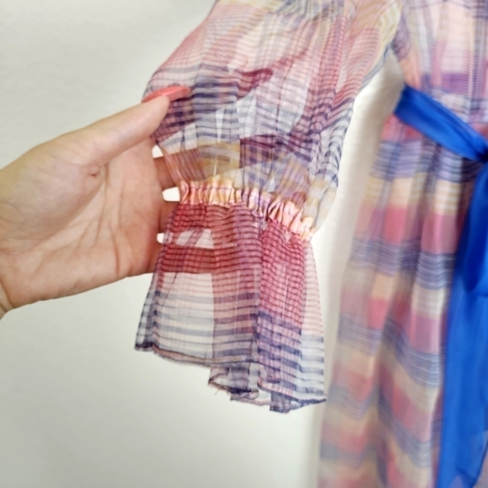 Vintage Lee Jordan New York sheer chiffon long sleeve belted maxi dress sz S - Picture 5 of 11